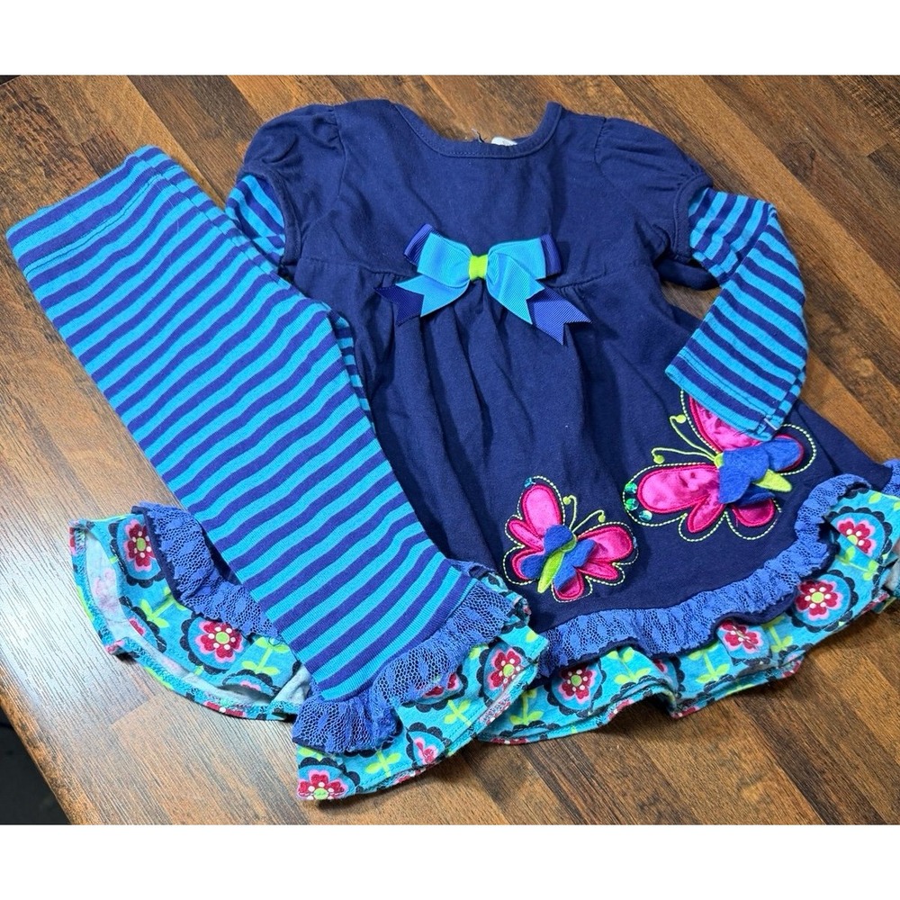 Toddler girls 2 piece butterfly & flowers outfit. Size 12 months. Colorful fun